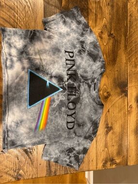Pink Lotus Gray Tie-Dye Tee with Rainbow Prism Graphic